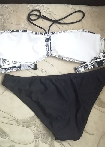 Diğer Siyah Baskılı Strappy Bikini Takımı 42 beden
