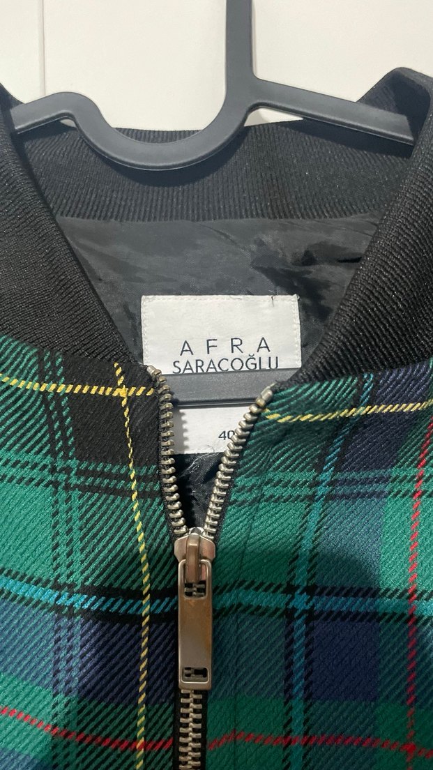 Yeşil Ekose Fermuarlı Bomber Ceket - Görsel 2