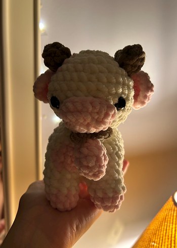 peluş örgü pembe benekli inek
