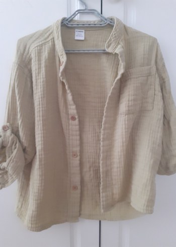 erkek cocuk muslin gomlek 2 adet Beyaz ve yesil - Görsel 4