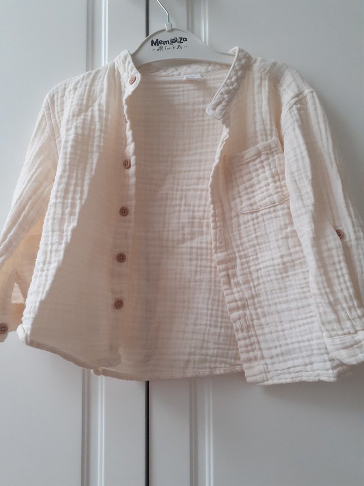 erkek cocuk muslin gomlek 2 adet Beyaz ve yesil - Görsel 2