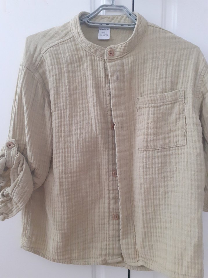 erkek cocuk muslin gomlek 2 adet Beyaz ve yesil - Görsel 5