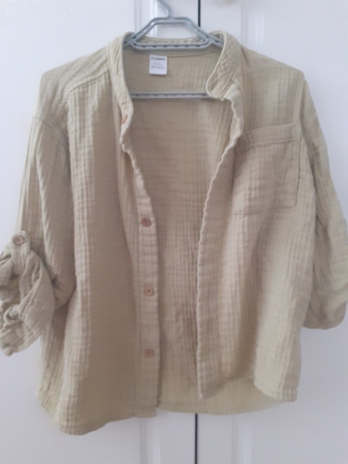 erkek cocuk muslin gomlek 2 adet Beyaz ve yesil - Görsel 4