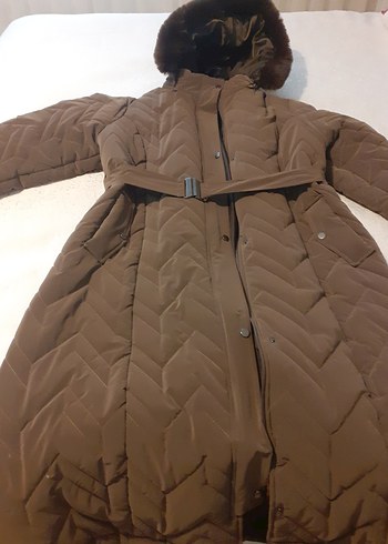 Kahverengi Kadın Uzun Kışlık Mont - Görsel 5