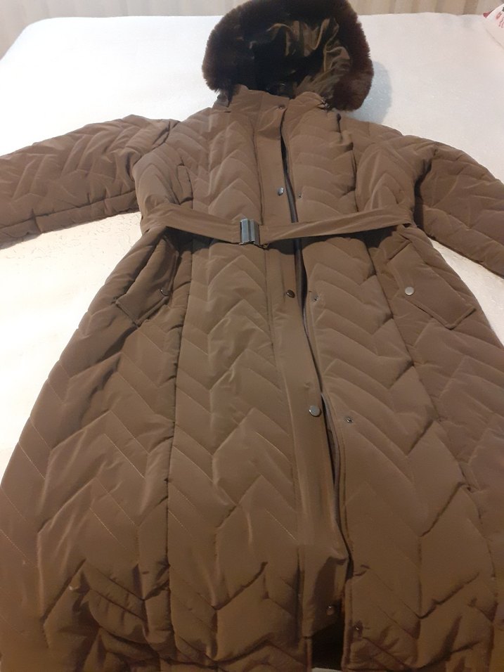 Kahverengi Kadın Uzun Kışlık Mont - Görsel 5