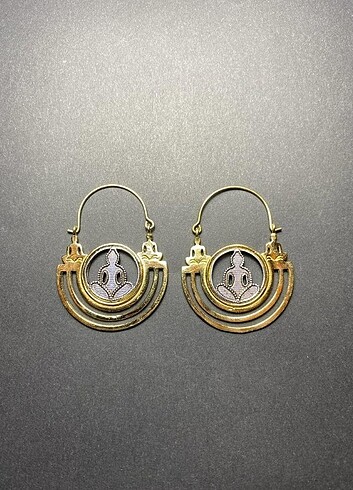 Buddha detaylı pirinç el yapımı küpe