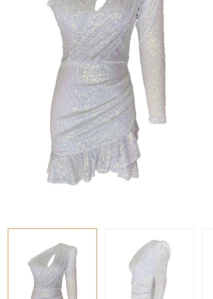 Beyaz payet mini after elbisesi - Görsel 2