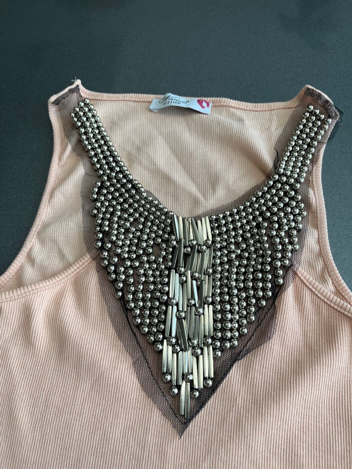 Pembe Payetli V Yakalı Kolsuz Mini Üst - Görsel 5