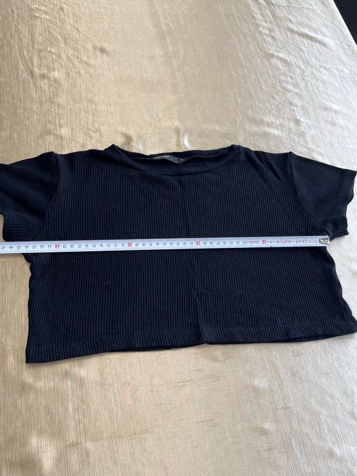 Siyah Kısa Kollu Kadın Crop Top - Görsel 3