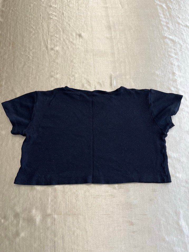 Siyah Kısa Kollu Kadın Crop Top - Görsel 5