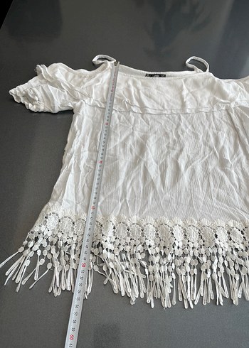 Dantel Detaylı Bohem Beyaz Straplez Bluz - Görsel 2