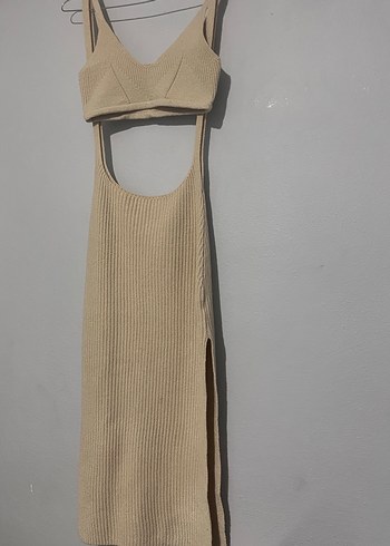 Bej Kadın Triko Uzun Elbise - Görsel 2