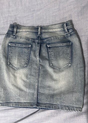 Gri Denim Mini Etek - Görsel 2