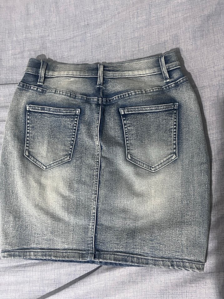 Gri Denim Mini Etek - Görsel 2