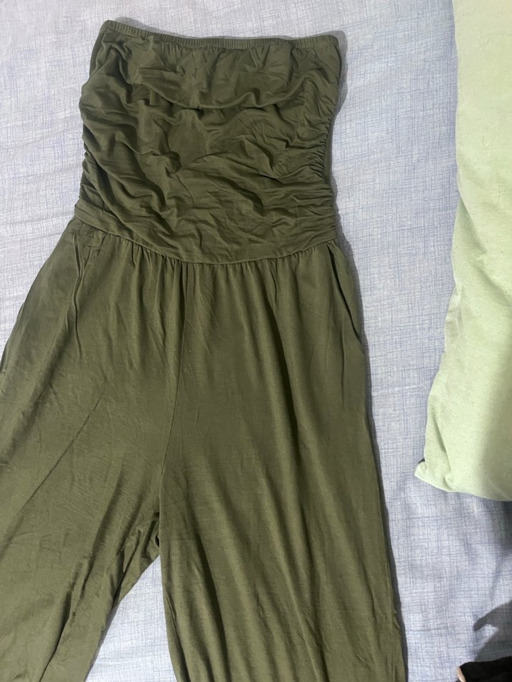 Gri Askısız Uzun Keten Tulum - Görsel 2