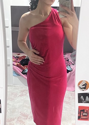 Pembe Drapeli Uzun Abiye Elbise - Görsel 2