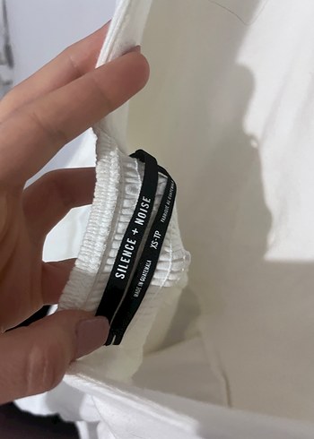 Beyaz Keten Midi Elbise V Yaka - Görsel 3