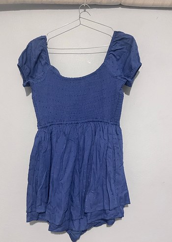 Lacivert V Yaka Keten Midi Elbise - Görsel 2