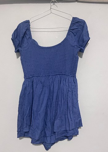 Lacivert V Yaka Keten Midi Elbise - Görsel 3