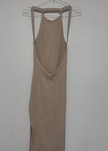 Bej Kadın Uzun Drapeli Elbise - Görsel 4