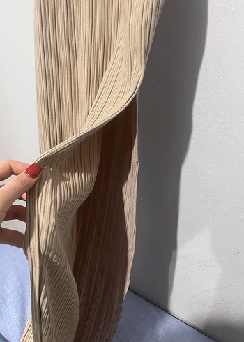 Bej Kadın Uzun Drapeli Elbise - Görsel 3