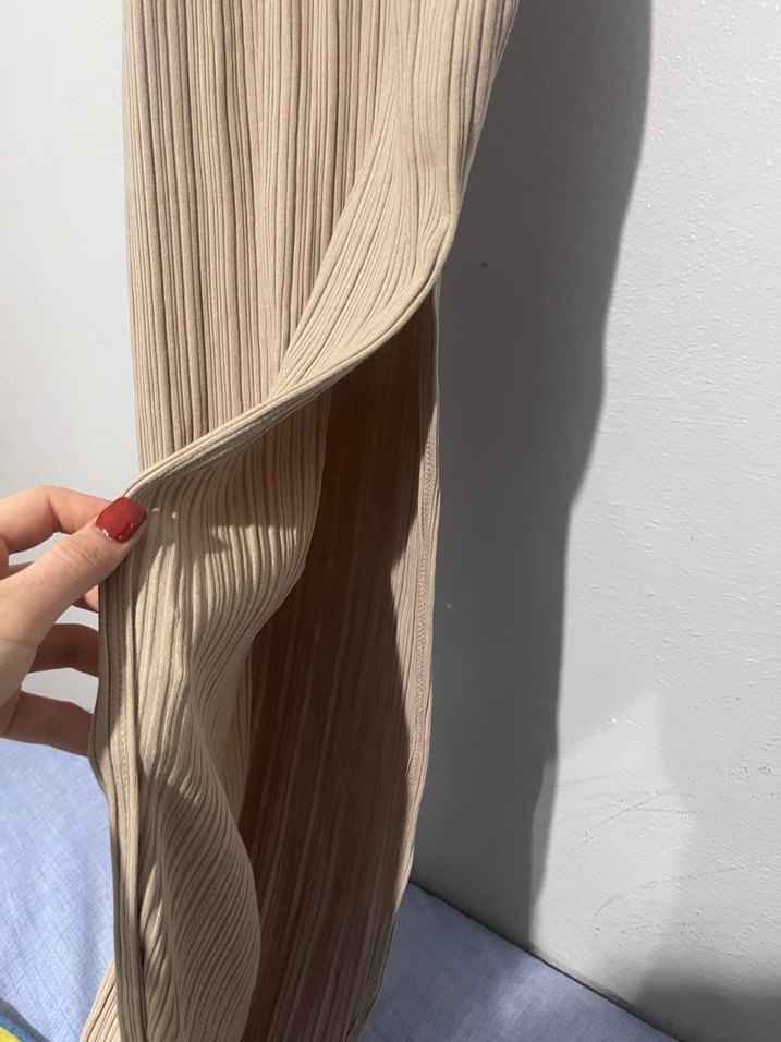 Bej Kadın Uzun Drapeli Elbise - Görsel 3