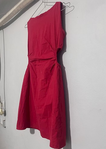 Kırmızı Drapeli V Yaka Mini Elbise - Görsel 2