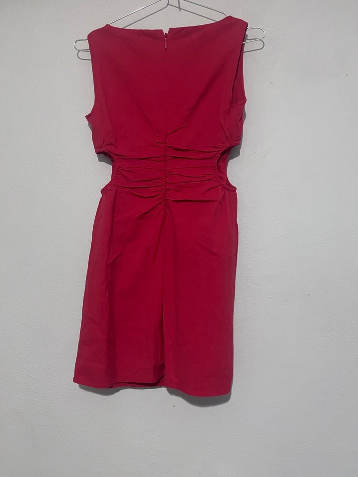 Kırmızı Drapeli V Yaka Mini Elbise - Görsel 3