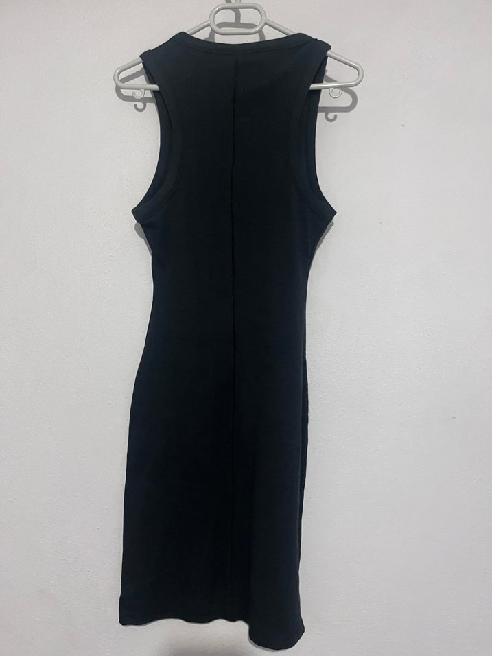 Siyah Yüksek Yakalı Midi Elbise - Görsel 2