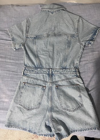 Düğmeli Kısa Kot Tulum - Görsel 3