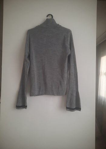 Gri Kadın Boğazlı İnce Triko Kazak - Görsel 4