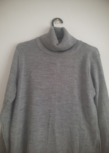 Gri Kadın Boğazlı İnce Triko Kazak - Görsel 2