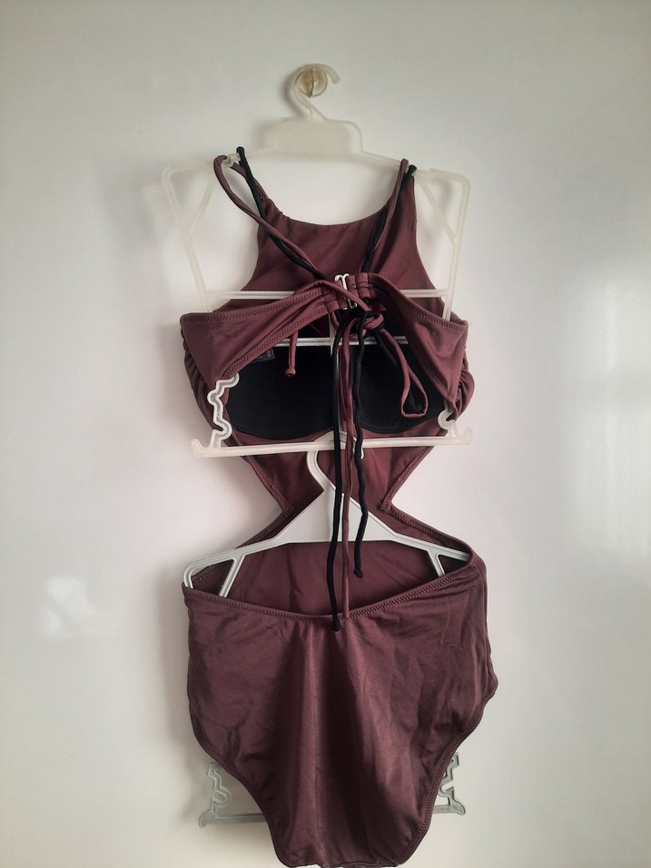 Bordo Kemerli İnce Askılı Mayo - Görsel 3