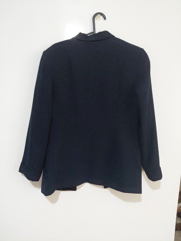 Düğmeli Koyu Mavi Kadın Blazer Ceket - Görsel 5