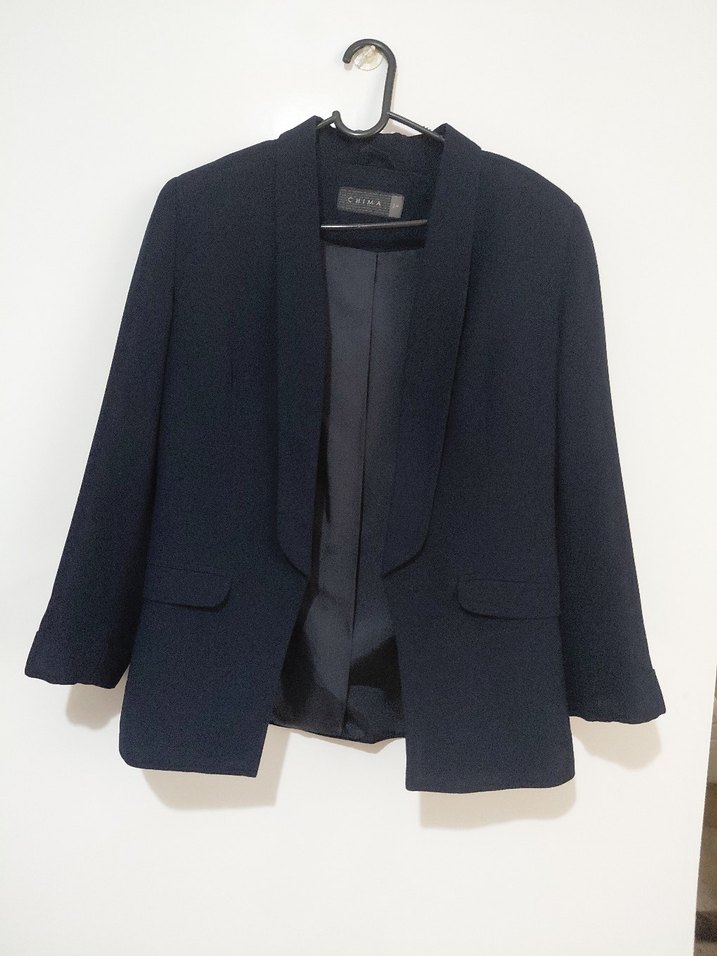 Düğmeli Koyu Mavi Kadın Blazer Ceket - Görsel 2