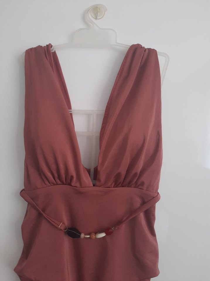 Bordo İnce Askılı Kemerli Bohem Mayo - Görsel 2