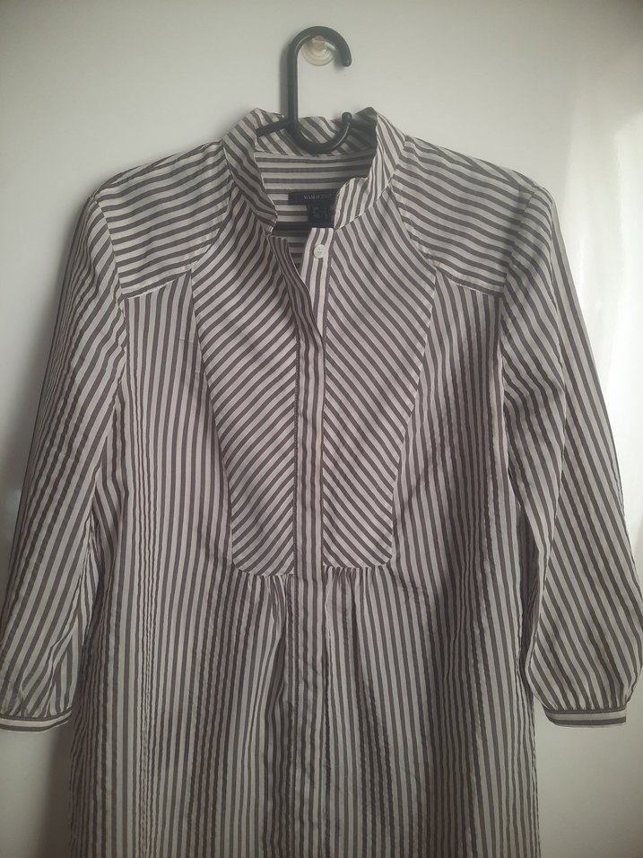 Gri Çizgili Kadın Pamuk Gömlek - Görsel 2