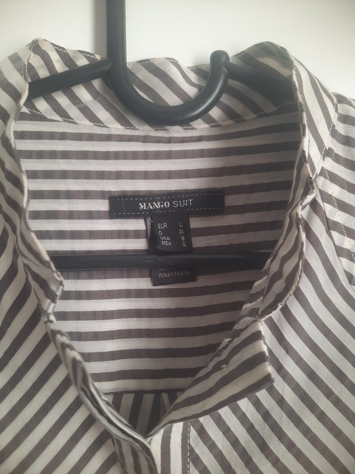 Gri Çizgili Kadın Pamuk Gömlek - Görsel 4