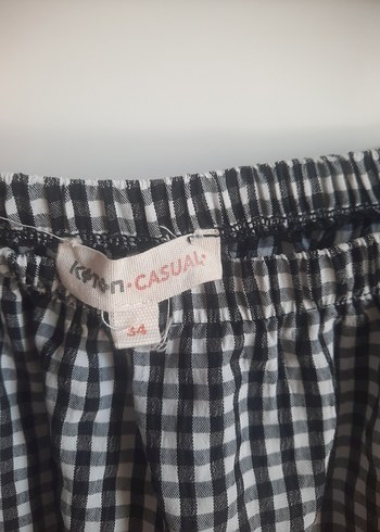 Gri Kareli Midi Elbise, Fırfırlı, Salaş Kesim - Görsel 5