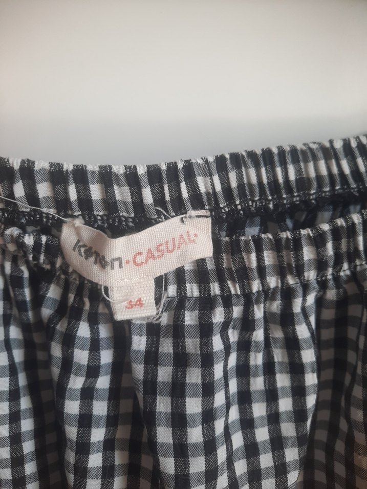 Gri Kareli Midi Elbise, Fırfırlı, Salaş Kesim - Görsel 5