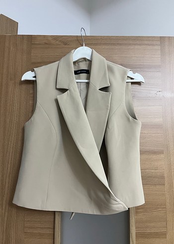 Bej Süet Düğmeli Kolsuz Yelek - Görsel 2