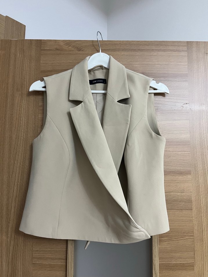 Bej Süet Düğmeli Kolsuz Yelek - Görsel 2