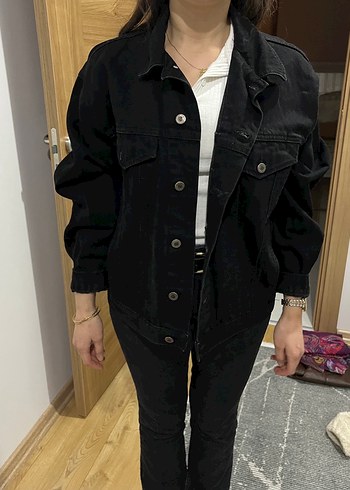 Siyah Oversize Kadın Kot Ceket - Görsel 2