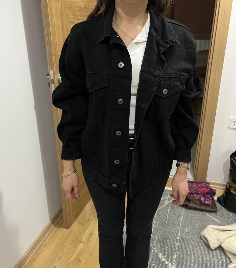 Siyah Oversize Kadın Kot Ceket - Görsel 2