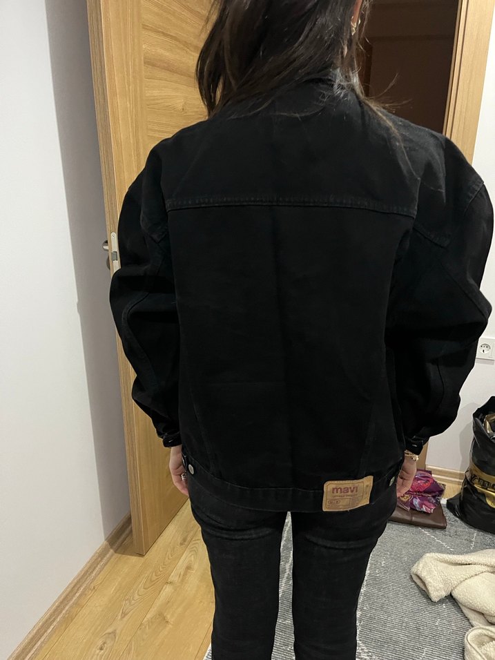 Siyah Oversize Kadın Kot Ceket - Görsel 3