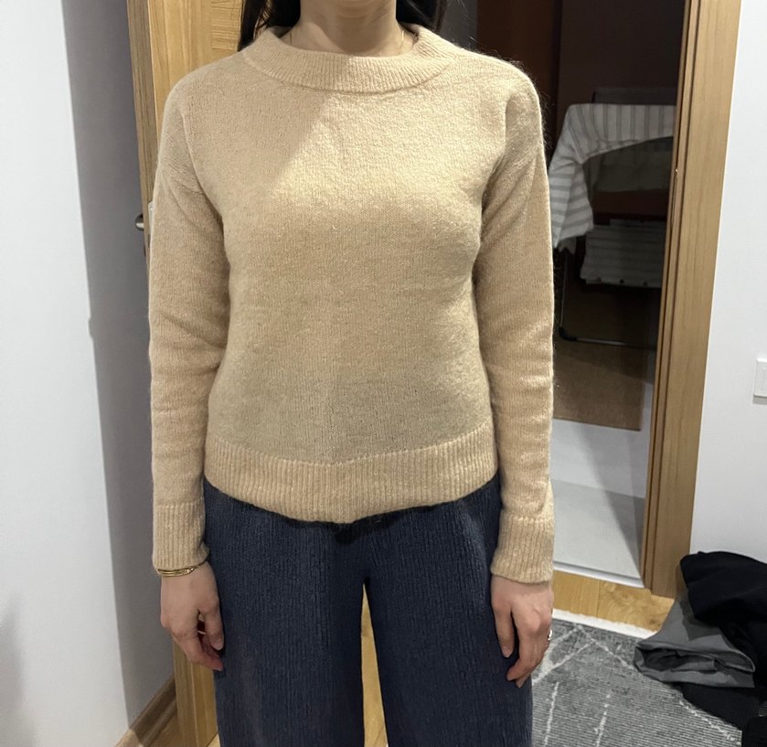 Bej Kadın Örgü Bisiklet Yaka Kazak - Görsel 2