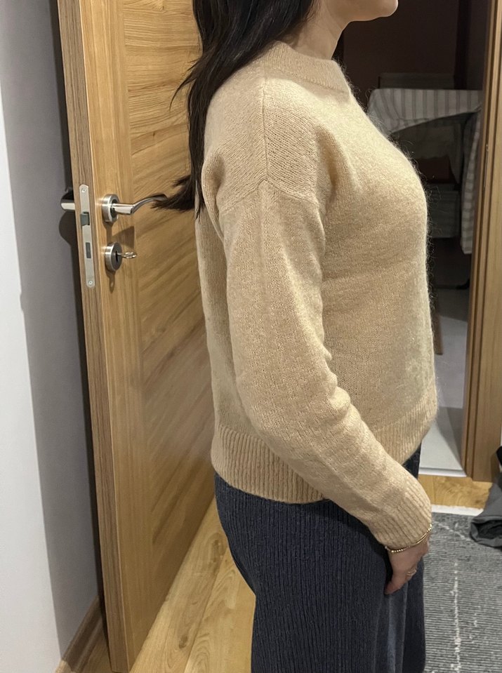 Bej Kadın Örgü Bisiklet Yaka Kazak - Görsel 3