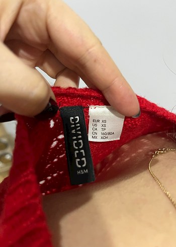 Kadın Kırmızı Nakışlı Örgü Kazak - Görsel 5