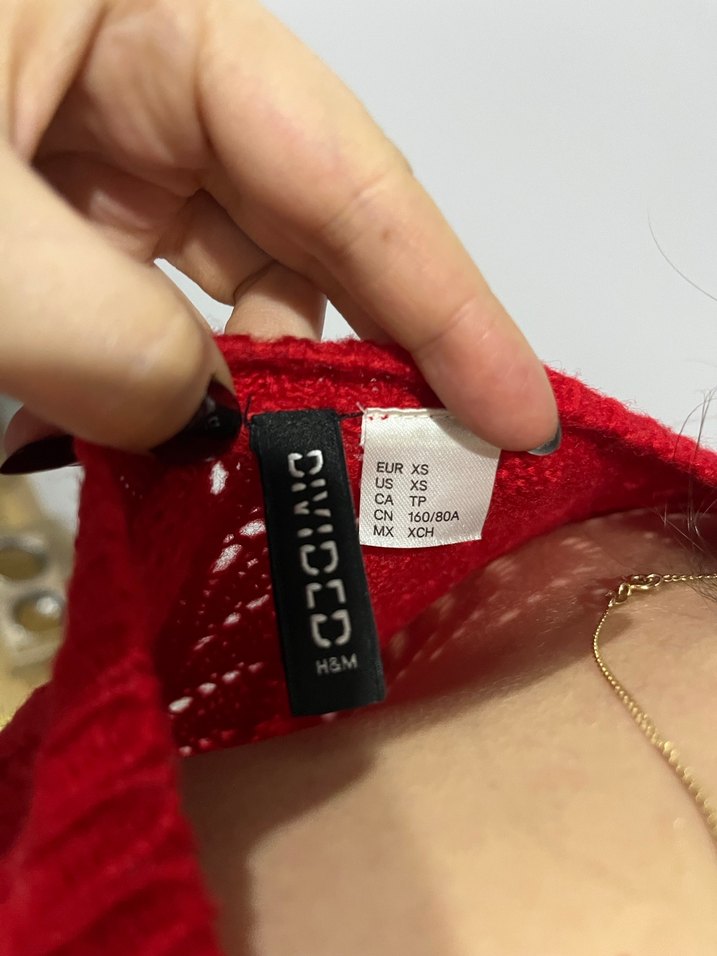 Kadın Kırmızı Nakışlı Örgü Kazak - Görsel 5