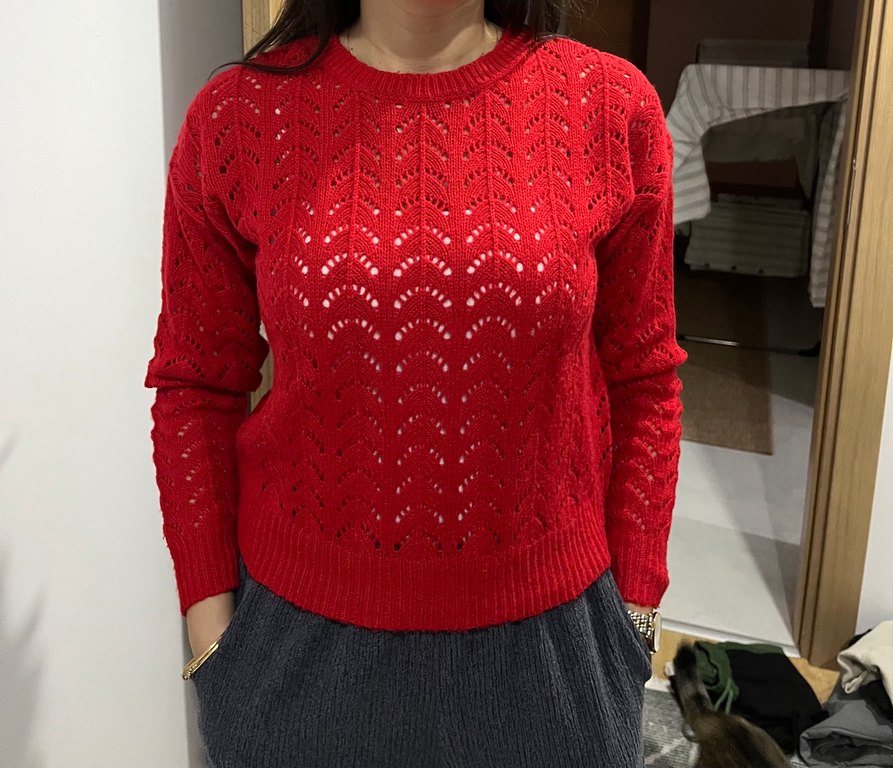 Kadın Kırmızı Nakışlı Örgü Kazak - Görsel 2